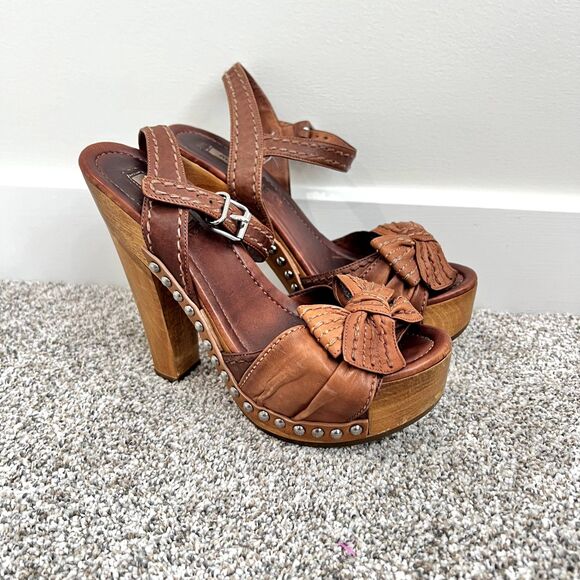 Miu Miu Shoes - Miu Miu Bow Wood Heels Sandals Platform Shoes Studs 37
